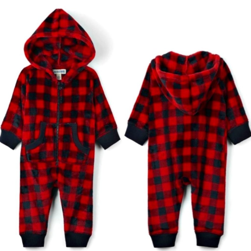 Buffalo Plaid Hooded Fleece Union Suit